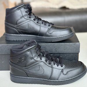 NIKE AIR JORDAN 1 MID - BLACK/BLACK - SIZE 10.5 MENS